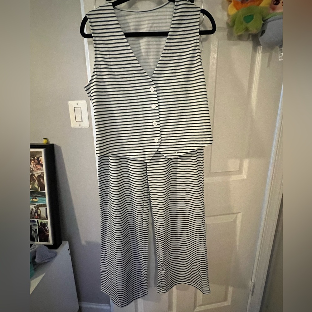 Striped Blue & White 2 Piece Set